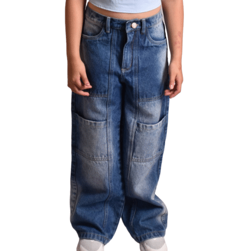 1 Jean Ancho Bloques Azul Medio Niña