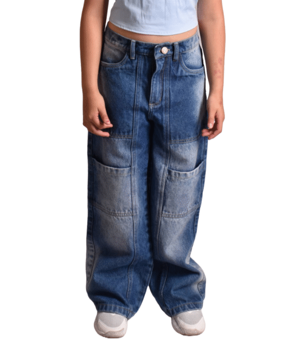 1 Jean Ancho Bloques Azul Medio Niña