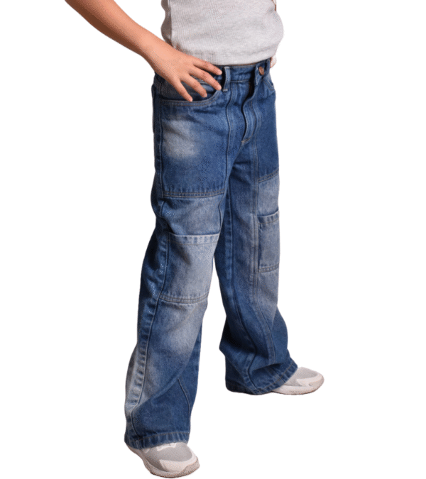 3 Jean Ancho Bloques Azul Medio Niña