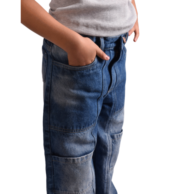 4 Jean Ancho Bloques Azul Medio Niña